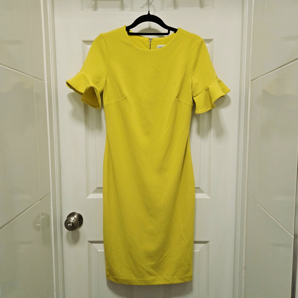 CK Elegant Yellow Ruffle Sleeve Dress